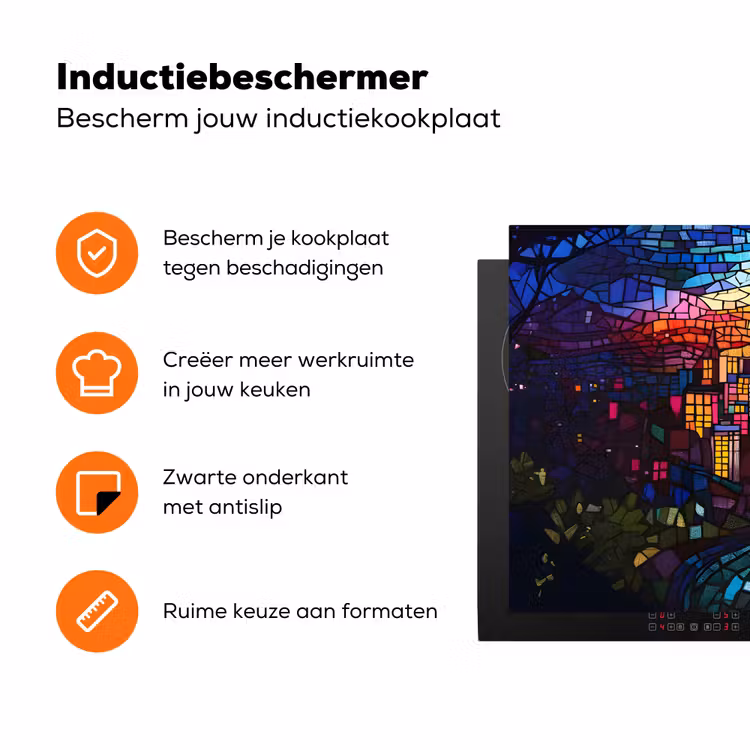Stad - Maan - Mozaïek - Kleurrijk Inductie beschermer vinyl 3mm klein -zzzzzzz-td-ups