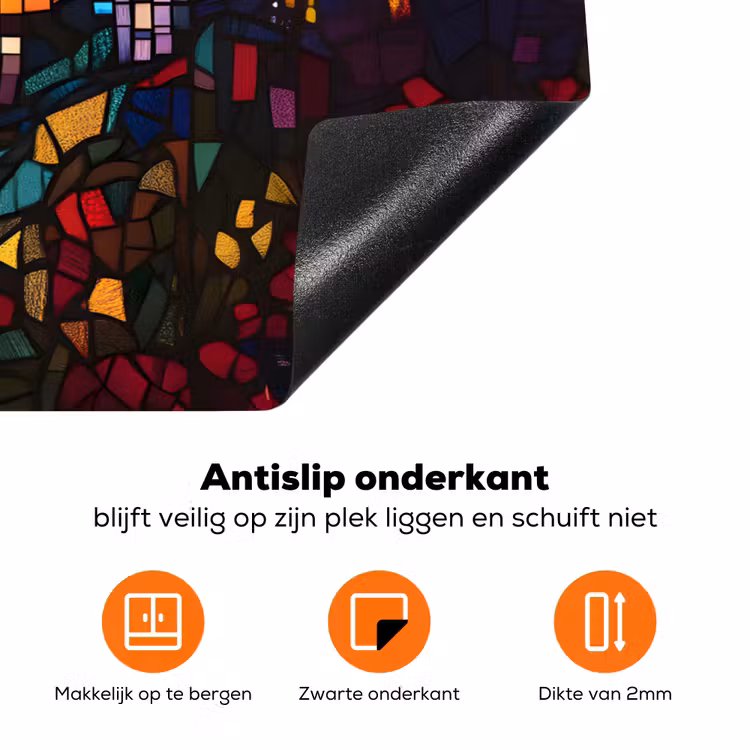 Stad - Maan - Mozaïek - Kleurrijk Inductie beschermer vinyl 3mm klein -zzzzzzz-td-onderkant