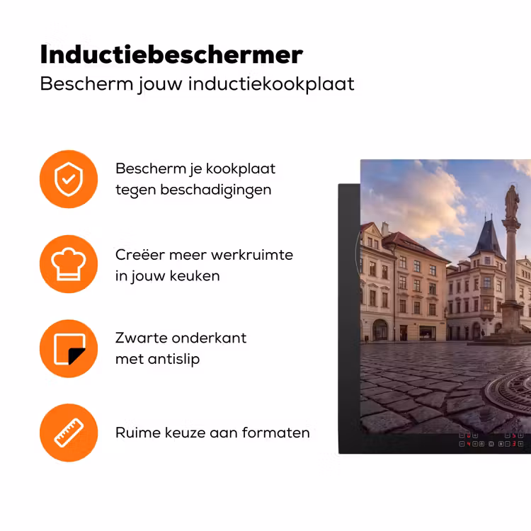 Stad - Praag - Ochtend - Architectuur - Goud Inductie beschermer vinyl 3mm klein -zzzzzzz-td-ups