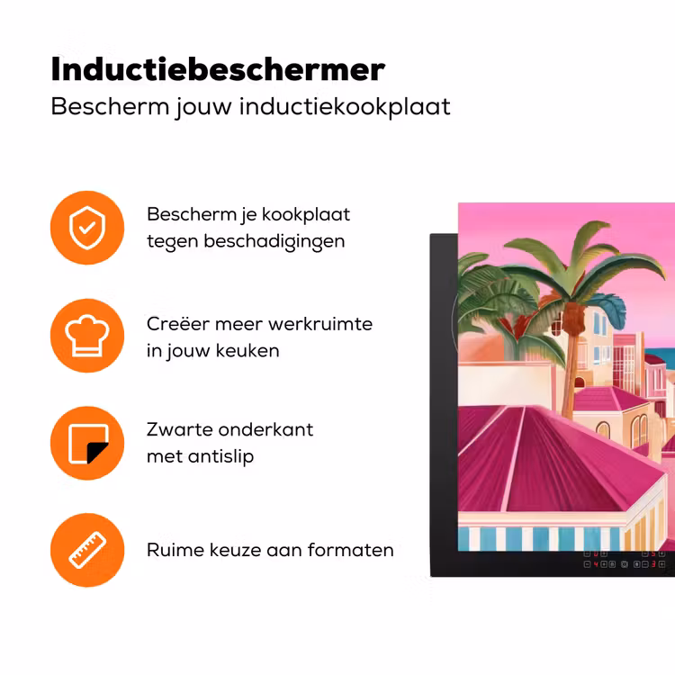 Stad - Roze - Palmbomen Inductie beschermer vinyl 3mm klein -zzzzzzz-td-ups