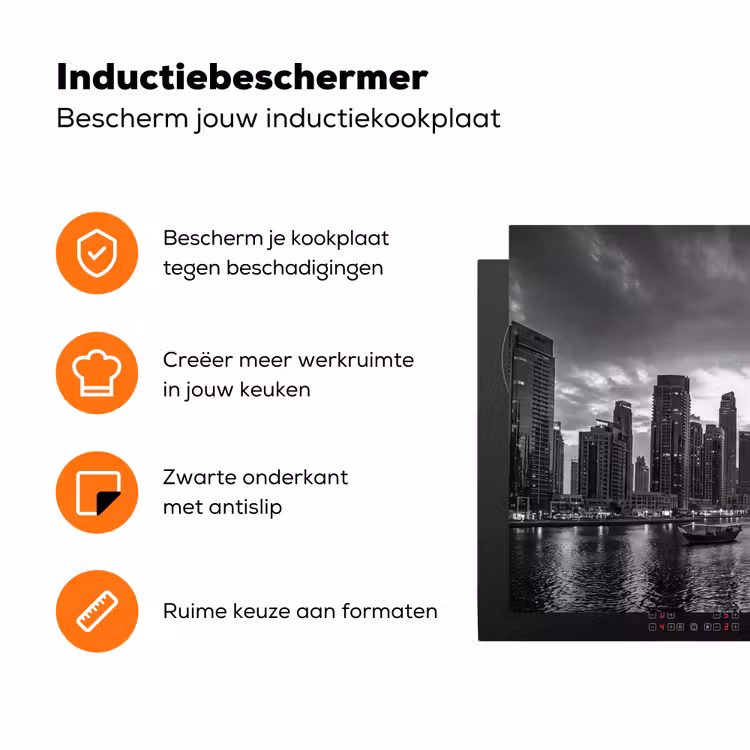 Stad - Skyline - Architectuur - Avond - Zwart-wit Inductie beschermer vinyl 3mm klein -zzzzzzz-td-ups