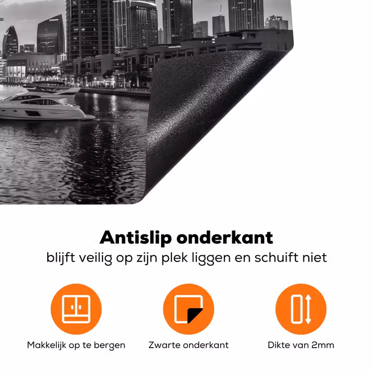 Stad - Skyline - Architectuur - Avond - Zwart-wit Inductie beschermer vinyl 3mm klein -zzzzzzz-td-onderkant