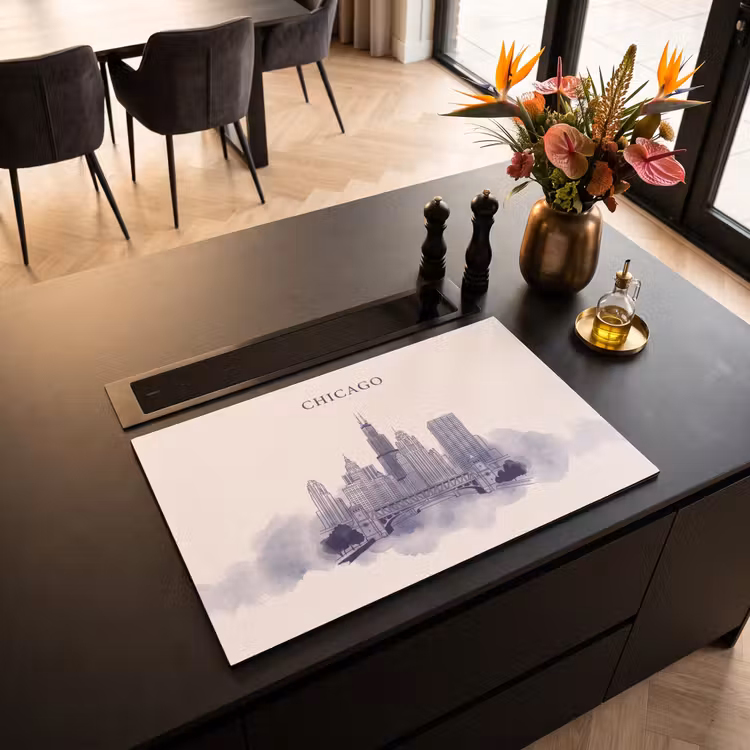 Stad - Skyline - Architectuur - Lijntekening - Blauw Inductie beschermer vinyl 3mm klein -sfeer5