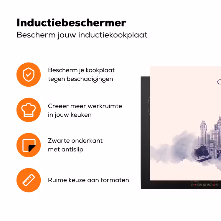 Stad - Skyline - Architectuur - Lijntekening - Blauw Inductie beschermer vinyl 3mm klein -zzzzzzz-td-ups