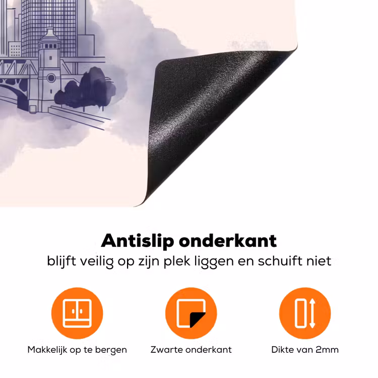 Stad - Skyline - Architectuur - Lijntekening - Blauw Inductie beschermer vinyl 3mm klein -zzzzzzz-td-onderkant
