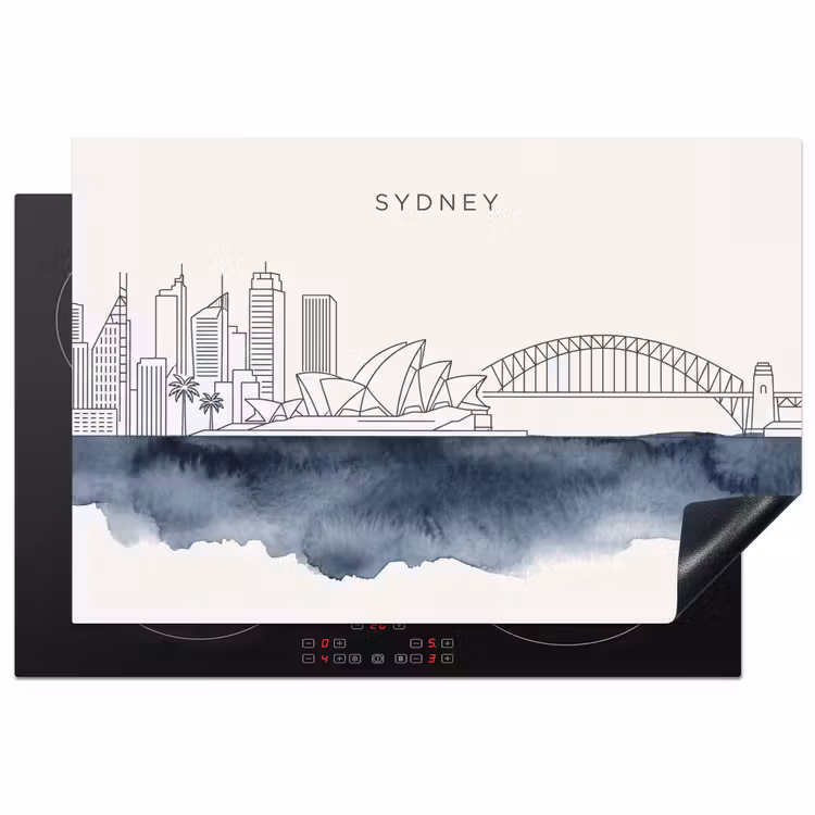 Stad - Skyline - Architectuur - Minimalistisch - Blauw Inductie beschermer vinyl 3mm klein -3d