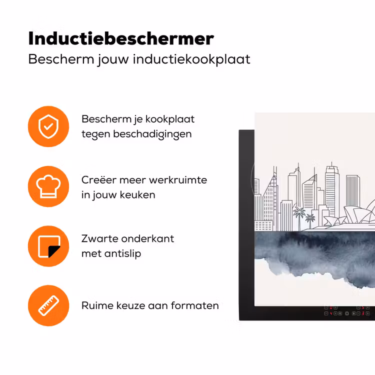 Stad - Skyline - Architectuur - Minimalistisch - Blauw Inductie beschermer vinyl 3mm klein -zzzzzzz-td-ups