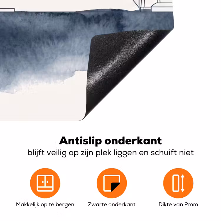 Stad - Skyline - Architectuur - Minimalistisch - Blauw Inductie beschermer vinyl 3mm klein -zzzzzzz-td-onderkant