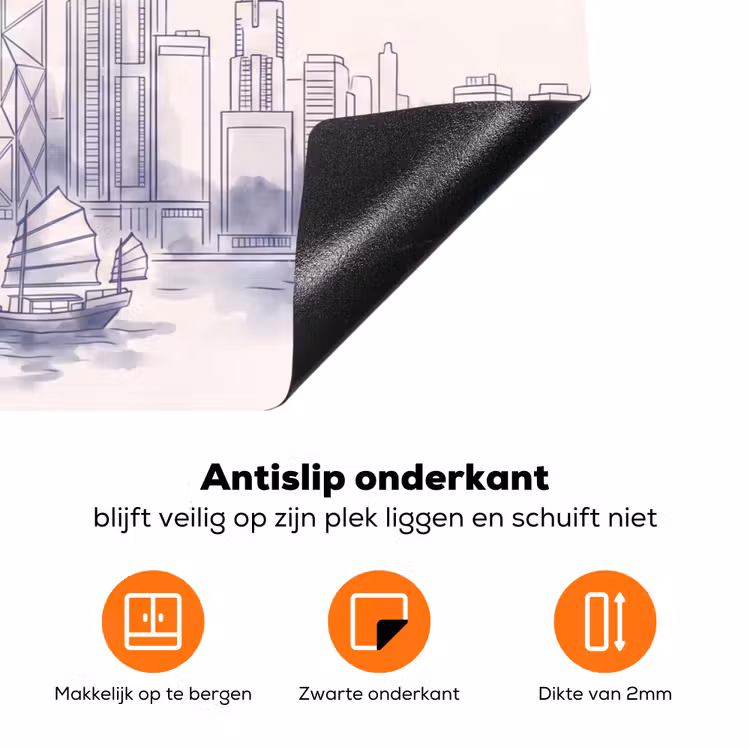 Stad - Skyline - Water - Lijntekening - Blauw Inductie beschermer vinyl 3mm klein -zzzzzzz-td-onderkant