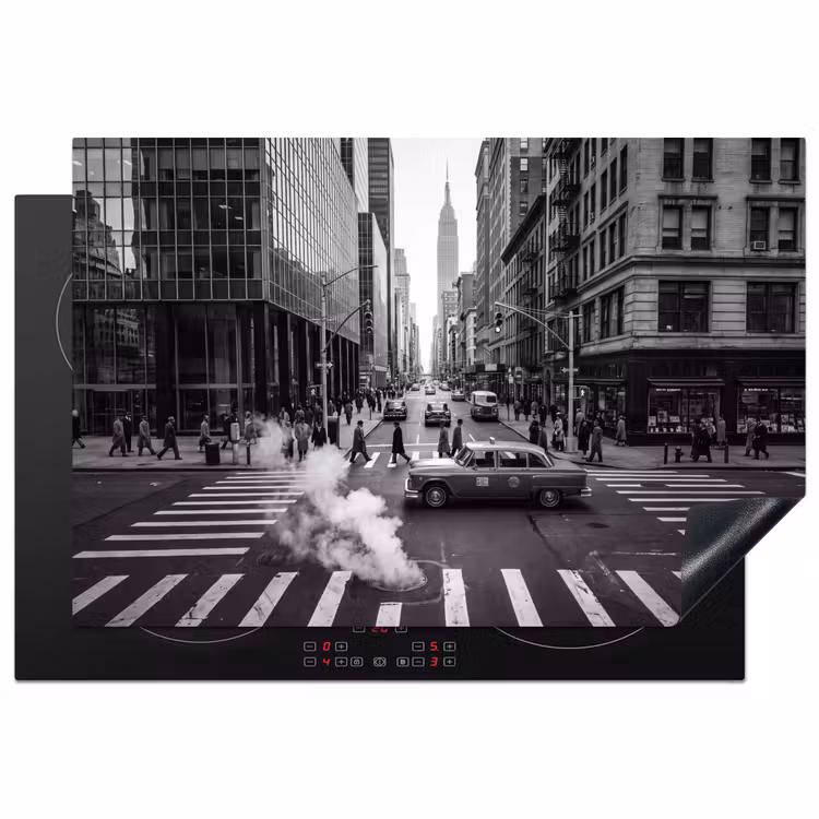 Stad - Straat - Gebouwen - Verkeer - Zwart-wit Inductie beschermer vinyl 3mm klein -3d