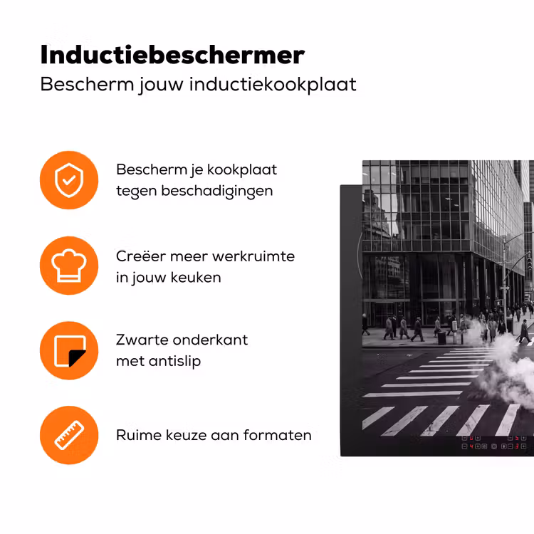 Stad - Straat - Gebouwen - Verkeer - Zwart-wit Inductie beschermer vinyl 3mm klein -zzzzzzz-td-ups