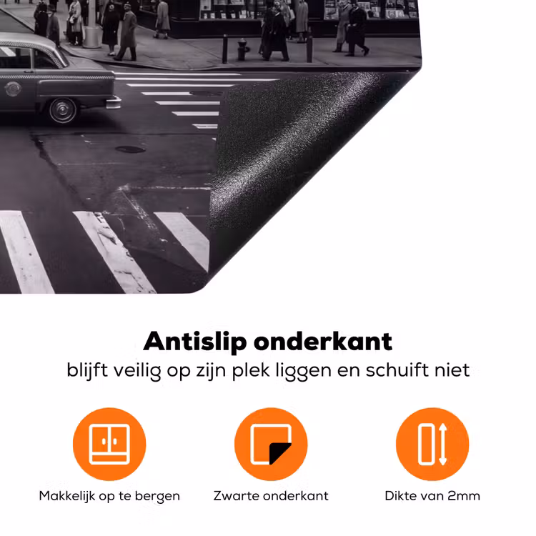 Stad - Straat - Gebouwen - Verkeer - Zwart-wit Inductie beschermer vinyl 3mm klein -zzzzzzz-td-onderkant