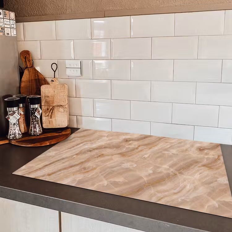 Steen - Ader - Natuur - Modern - Beige Inductie beschermer vinyl 3mm klein -sfeer3