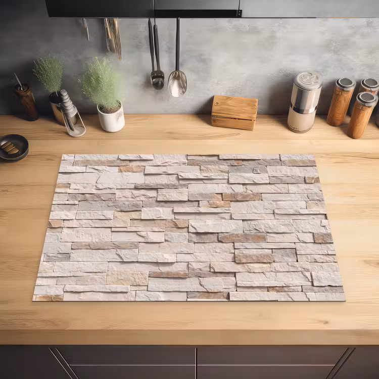 Steen - Muur - Textuur - Rustiek - Beige Inductie beschermer vinyl 3mm klein -sfeer5
