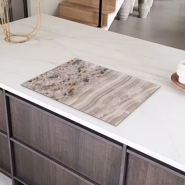 Steen - Textuur - Abstract - Beige - Wit Inductie beschermer vinyl 3mm klein -sfeer8