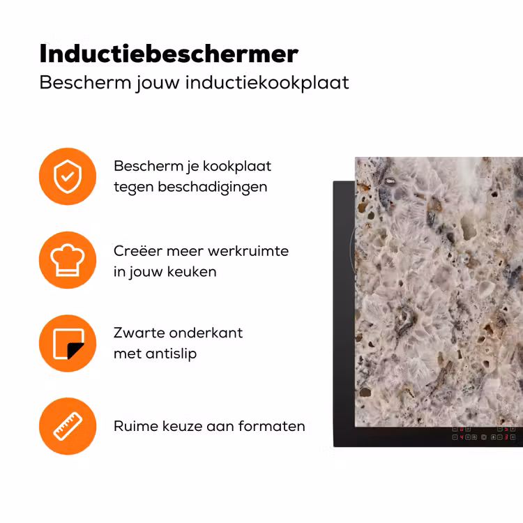 Steen - Textuur - Abstract - Beige - Wit Inductie beschermer vinyl 3mm klein -zzzzzzz-td-ups