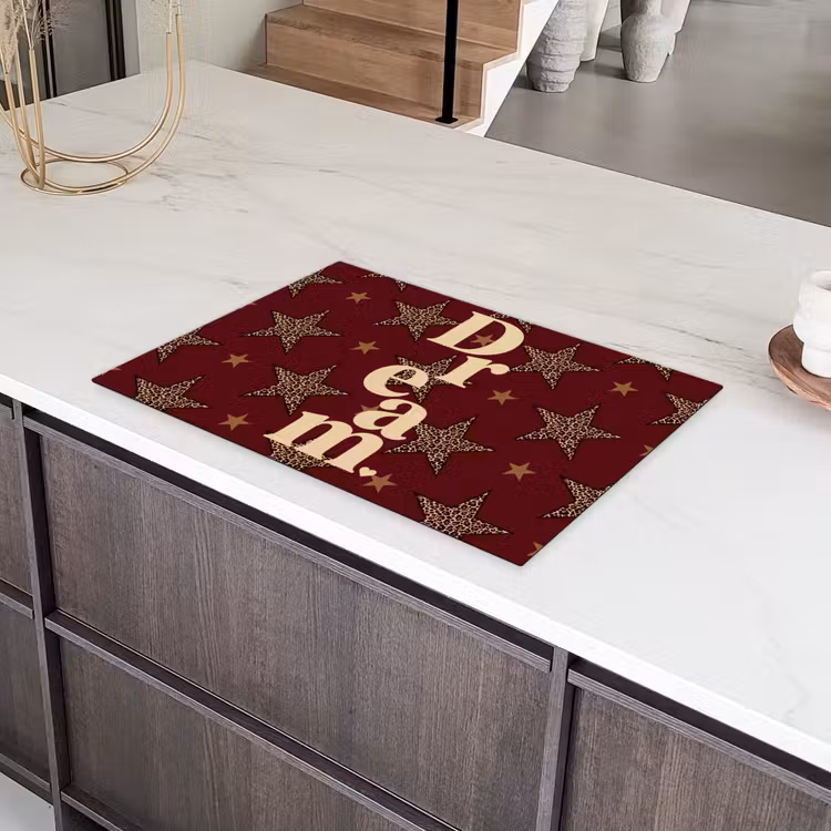 Sterren - Luipaardprint - Dream - Bordeaux Inductie beschermer vinyl 3mm klein -sfeer8