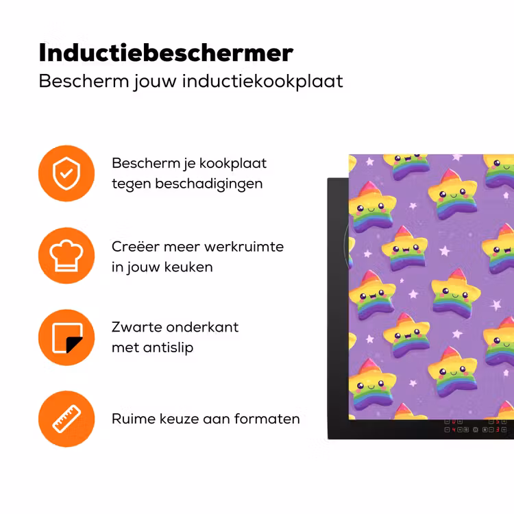 Sterren - Regenboog - Paars Inductie beschermer vinyl 3mm klein 276 -zzzzzzz-td-ups