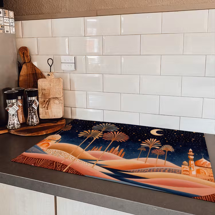 Sterrenhemel - Palmen - Rivier Inductie beschermer vinyl 3mm klein -sfeer3