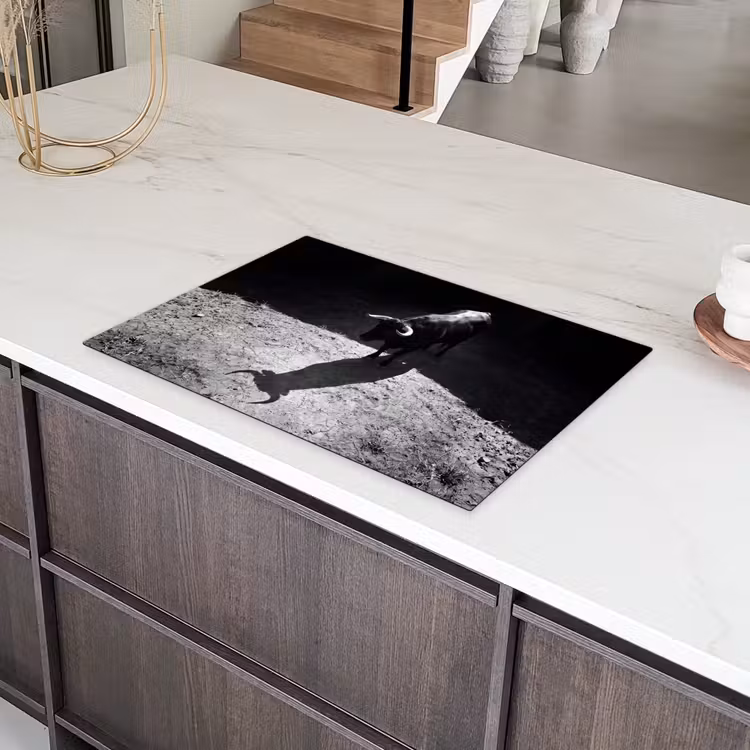 Stier - Schaduw - Dieren - Contrast - Zwart-wit Inductie beschermer vinyl 3mm klein -sfeer8
