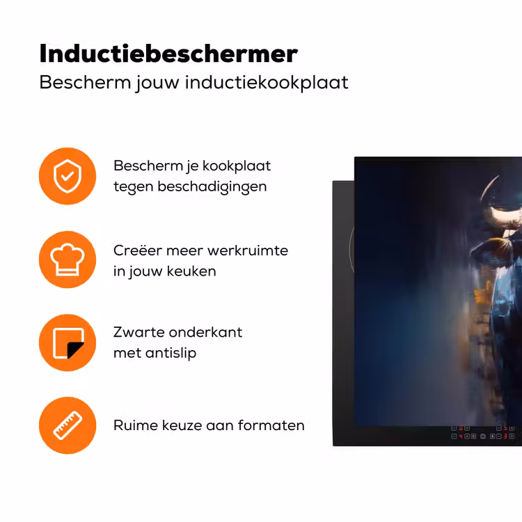 Stier - Zwart - Abstract - Horens Inductie beschermer vinyl 3mm klein -zzzzzzz-td-ups