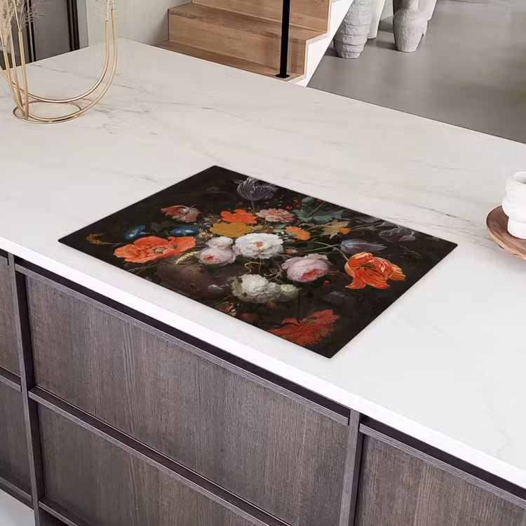 Stilleven met bloemen en een horloge - Schilderij van Abraham Mignon Inductie beschermer vinyl 3mm klein -sfeer8