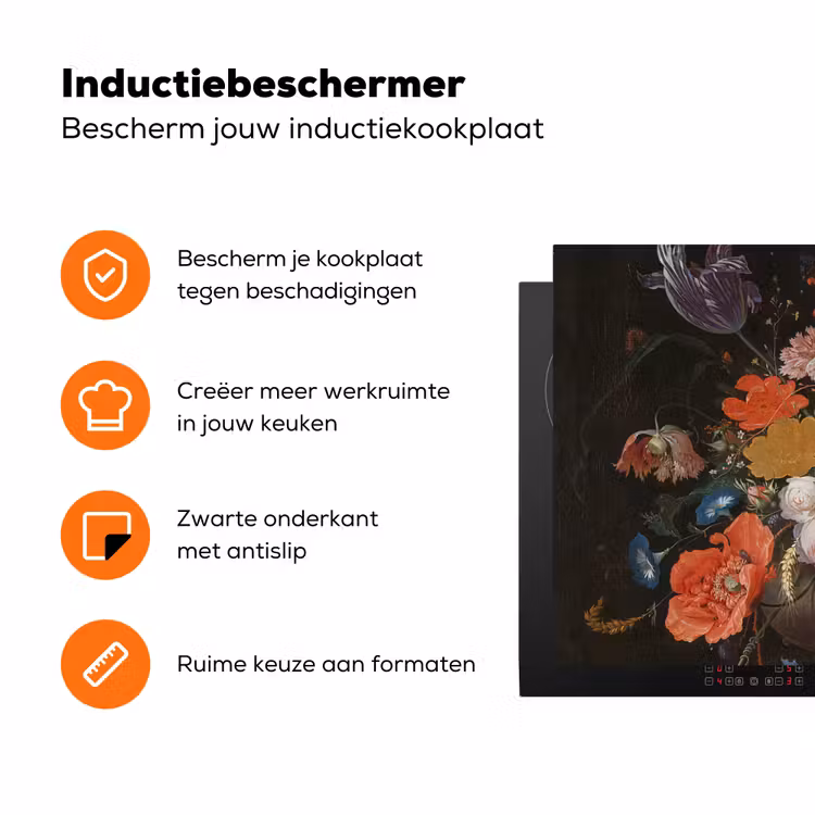 Stilleven met bloemen en een horloge - Schilderij van Abraham Mignon Inductie beschermer vinyl 3mm klein -zzzzzzz-td-ups