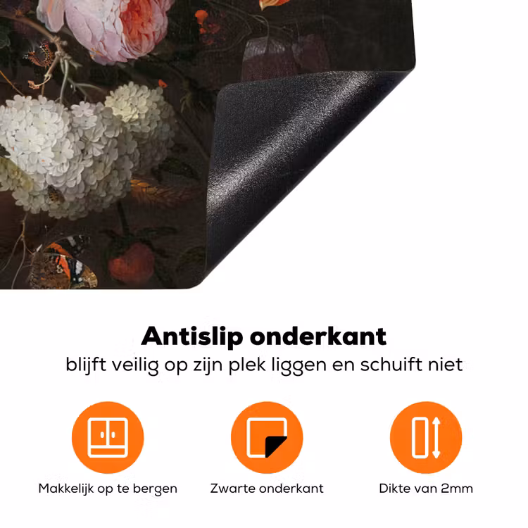 Stilleven met bloemen en een horloge - Schilderij van Abraham Mignon Inductie beschermer vinyl 3mm klein -zzzzzzz-td-onderkant