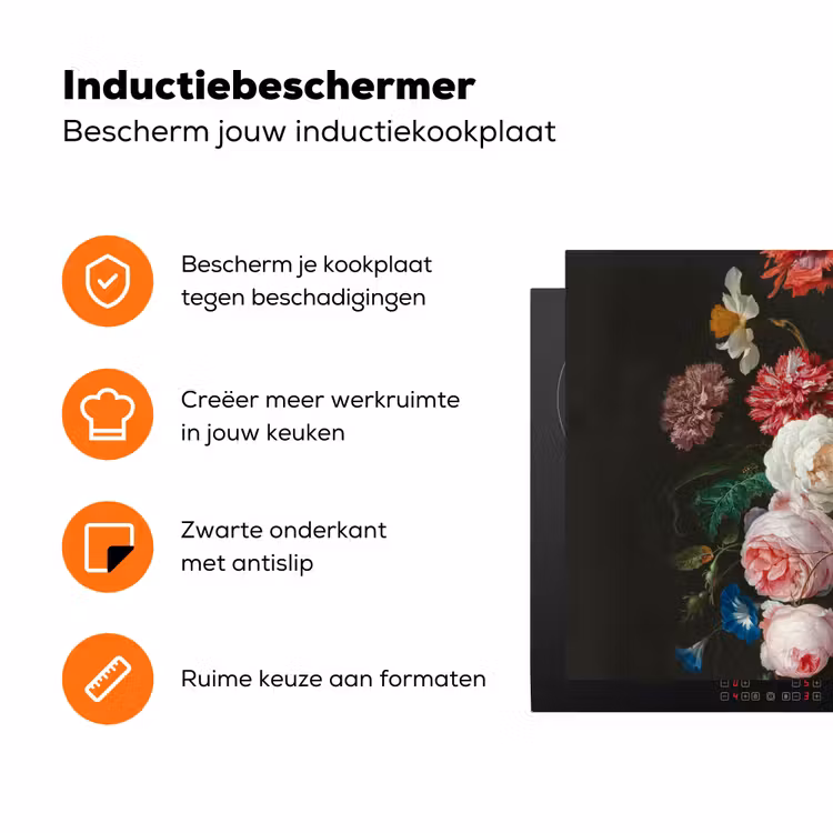 Stilleven met bloemen in een glazen vaas - Schilderij van Jan Davidsz. de Heem Inductie beschermer vinyl 3mm klein -zzzzzzz-td-ups