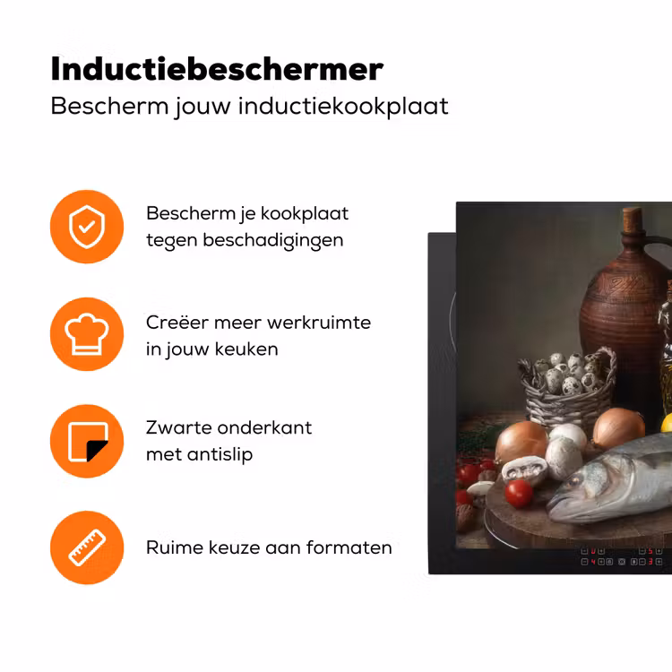 Stilleven met Vis en Olijfolie Inductie beschermer vinyl 3mm klein -zzzzzzz-td-ups