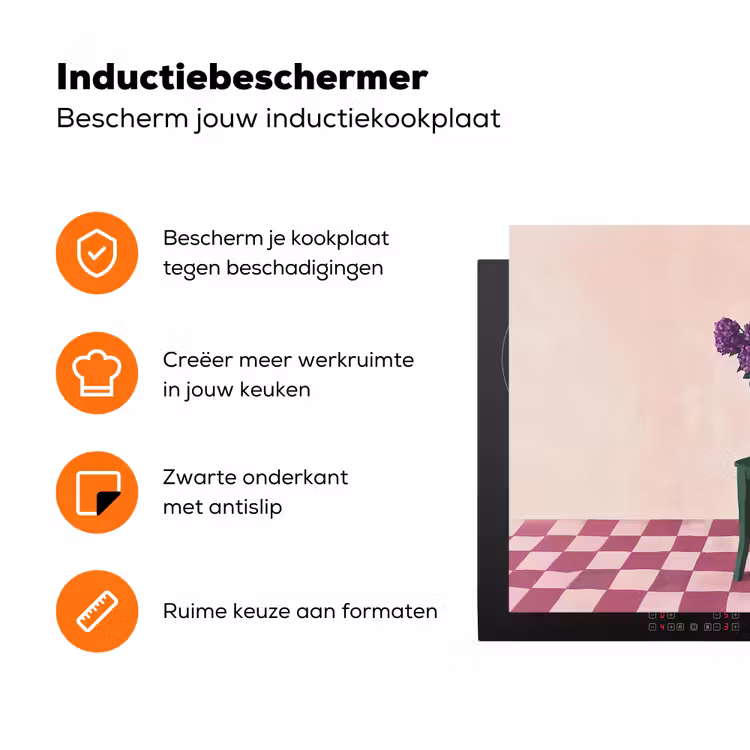 Stoel - Vaas - Bloemen - Geblokt Inductie beschermer vinyl 3mm klein -zzzzzzz-td-ups