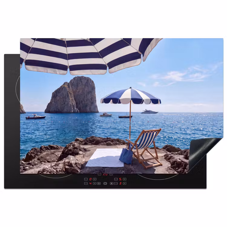Strand - Ligstoel - Parasol - Zomer - Blauw Inductie beschermer vinyl 3mm klein -3d