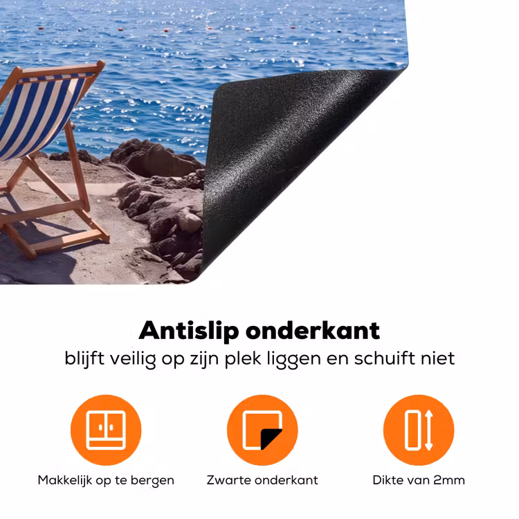 Strand - Ligstoel - Parasol - Zomer - Blauw Inductie beschermer vinyl 3mm klein -zzzzzzz-td-onderkant