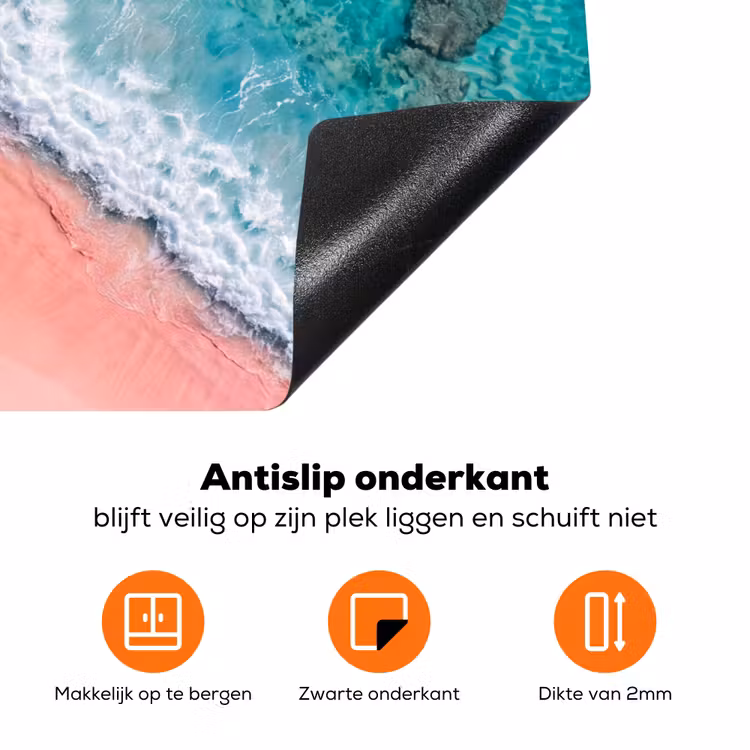 Strand - Oceaan - Golven - Roze Zand - Natuur Inductie beschermer vinyl 3mm klein -zzzzzzz-td-onderkant