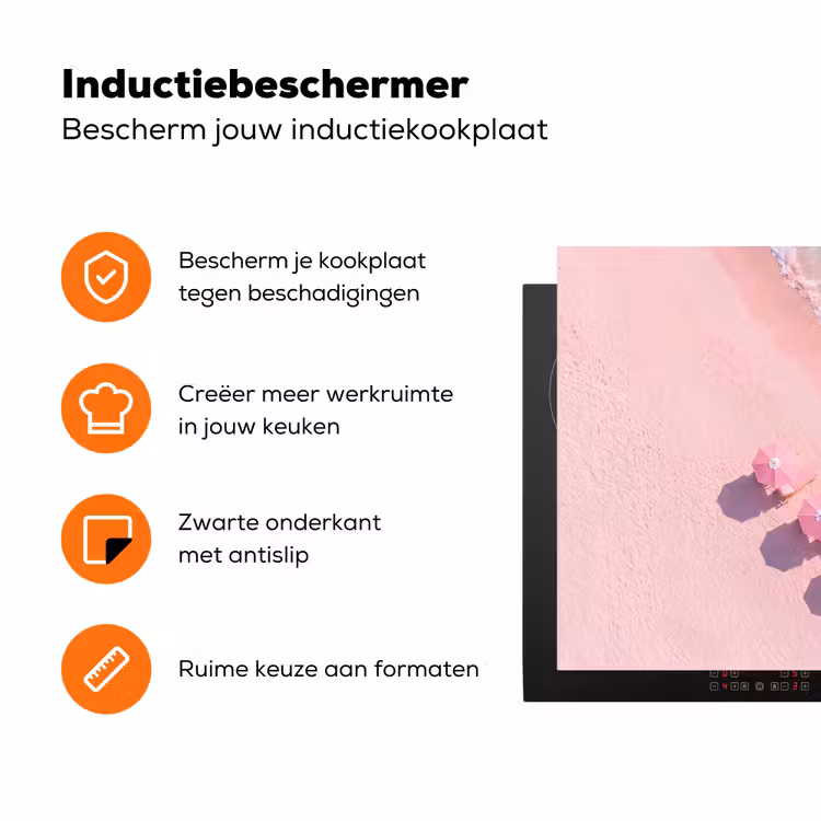 Strand - Roze zand - Zee - Zomer - Natuur Inductie beschermer vinyl 3mm klein -zzzzzzz-td-ups
