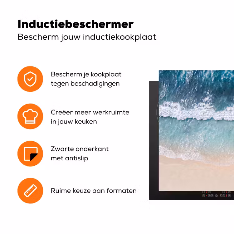 Strand - Zee - Golven - Natuur - Blauw Inductie beschermer vinyl 3mm klein -zzzzzzz-td-ups