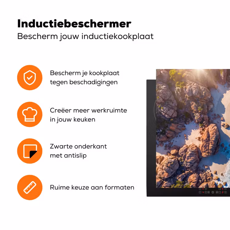 Strand - Zee - Rotsen - Natuur - Blauw Inductie beschermer vinyl 3mm klein -zzzzzzz-td-ups