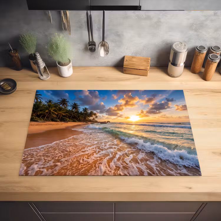 Strand - Zonsondergang - Golven - Natuur - Goud Inductie beschermer vinyl 3mm klein -sfeer5