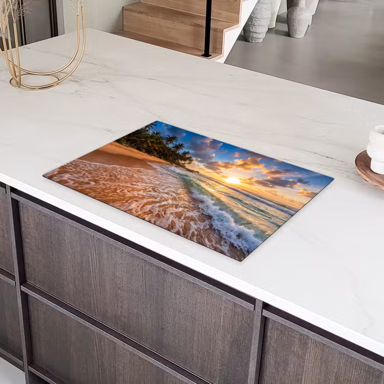 Strand - Zonsondergang - Golven - Natuur - Goud Inductie beschermer vinyl 3mm klein -sfeer8