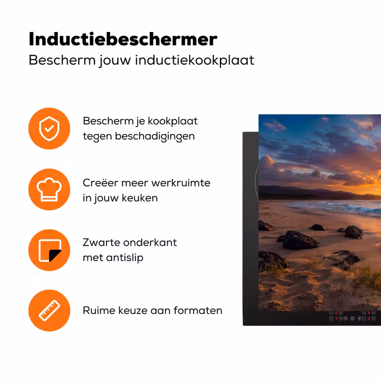 Strand - Zonsondergang - Golven - Natuur - Oranje Inductie beschermer vinyl 3mm klein -zzzzzzz-td-ups
