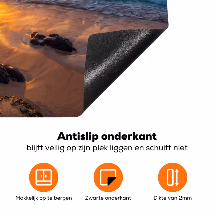 Strand - Zonsondergang - Golven - Natuur - Oranje Inductie beschermer vinyl 3mm klein -zzzzzzz-td-onderkant