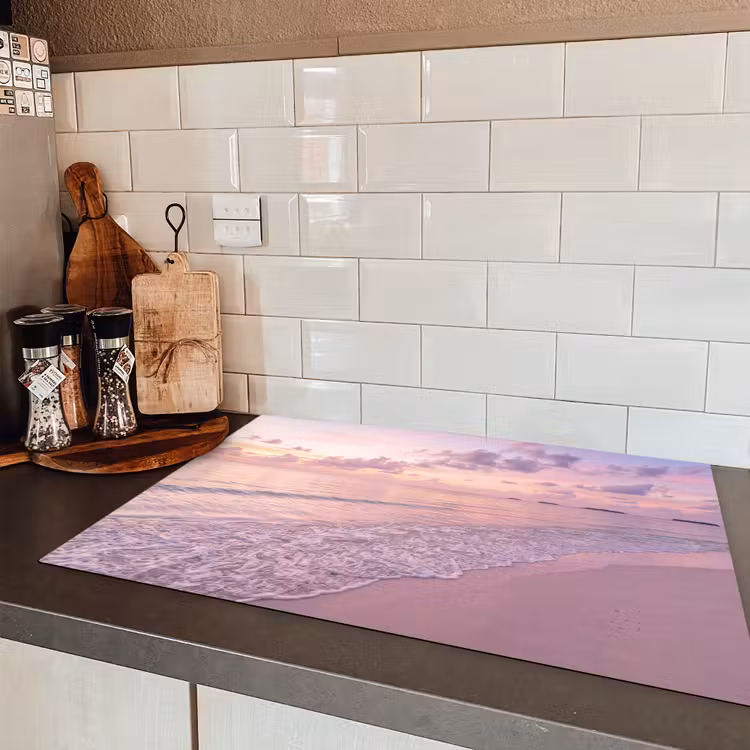 Strand - Zonsondergang - Natuur - Minimalistisch - Roze Inductie beschermer vinyl 3mm klein -sfeer3