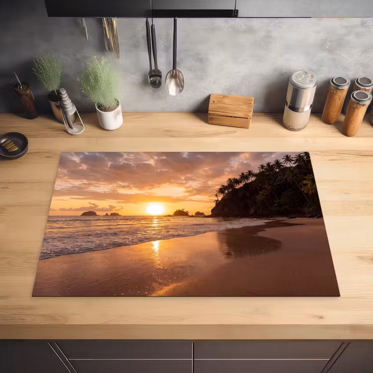Strand - Zonsondergang - Natuur - Tropisch - Oranje Inductie beschermer vinyl 3mm klein -sfeer5
