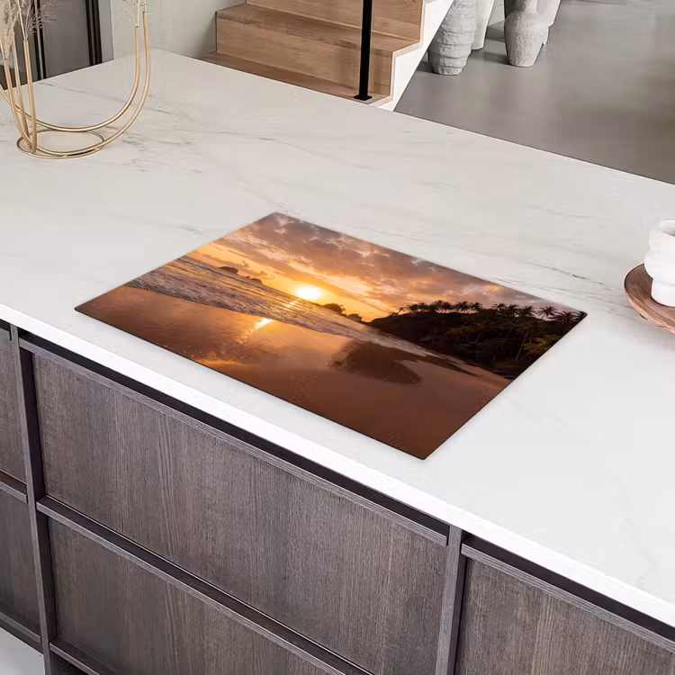 Strand - Zonsondergang - Natuur - Tropisch - Oranje Inductie beschermer vinyl 3mm klein -sfeer8