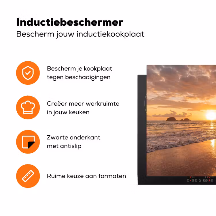 Strand - Zonsondergang - Natuur - Tropisch - Oranje Inductie beschermer vinyl 3mm klein -zzzzzzz-td-ups