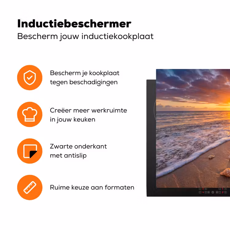 Strand - Zonsondergang - Palmbomen - Natuur - Oranje Inductie beschermer vinyl 3mm klein -zzzzzzz-td-ups