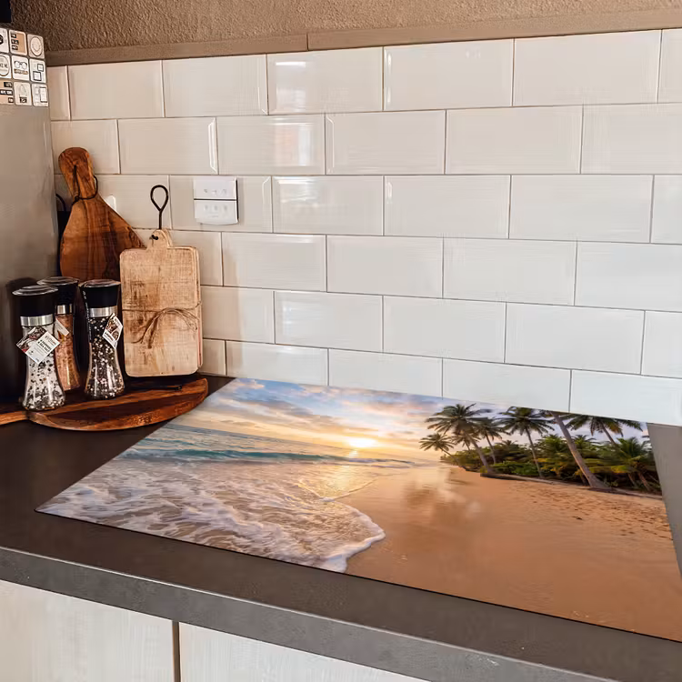 Strand - Zonsondergang - Tropisch - Natuur - Goud Inductie beschermer vinyl 3mm klein -sfeer3
