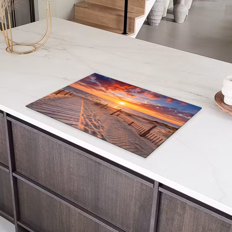 Strand - Zonsondergang - Zee - Natuur - Oranje Inductie beschermer vinyl 3mm klein -sfeer8
