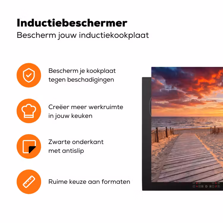 Strand - Zonsondergang - Zee - Natuur - Oranje Inductie beschermer vinyl 3mm klein -zzzzzzz-td-ups