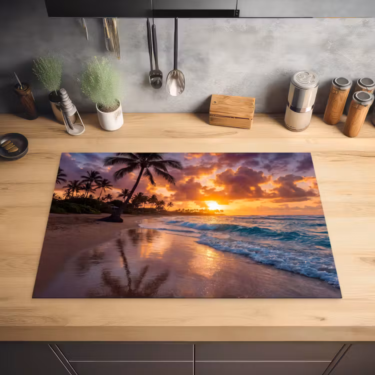 Strand - Zonsopgang - Tropisch - Natuur - Oranje Inductie beschermer vinyl 3mm klein -sfeer5